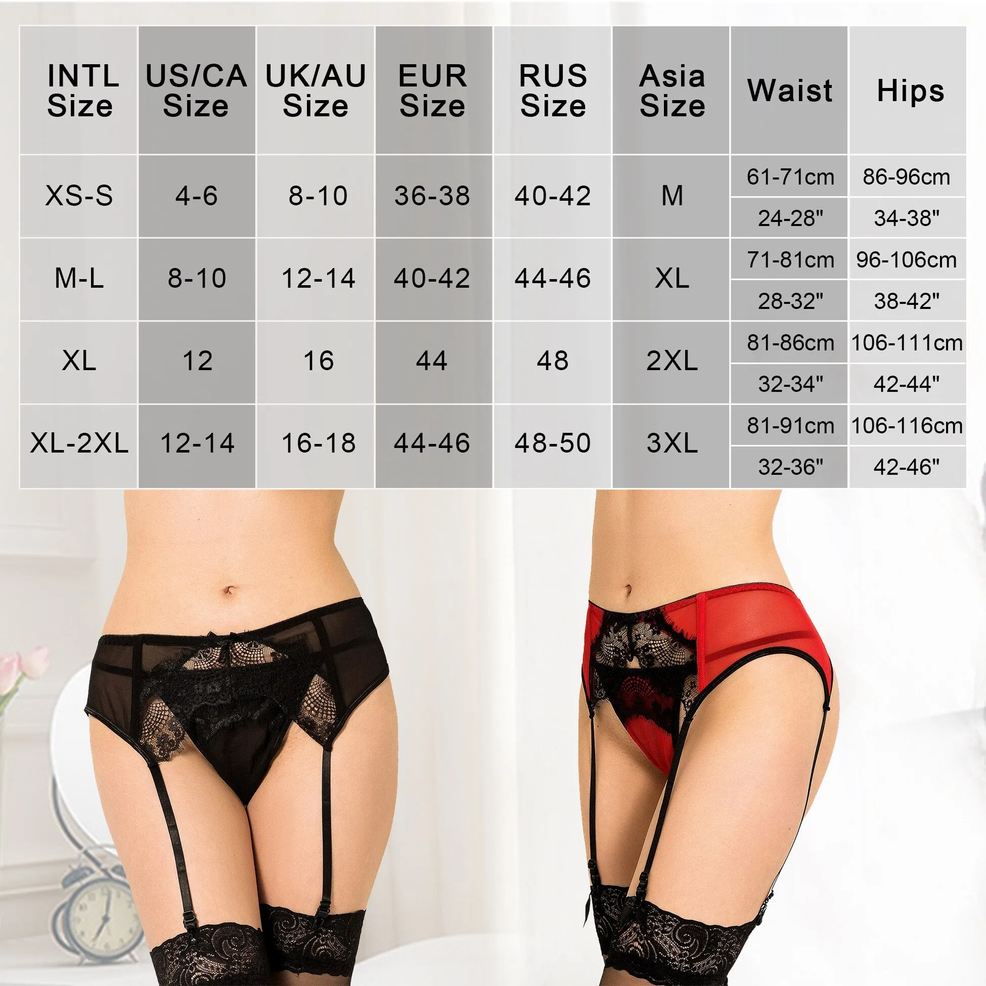 Black Red Lace Ultra Thin Mesh Stockings Lingerie Garter Panty for Women