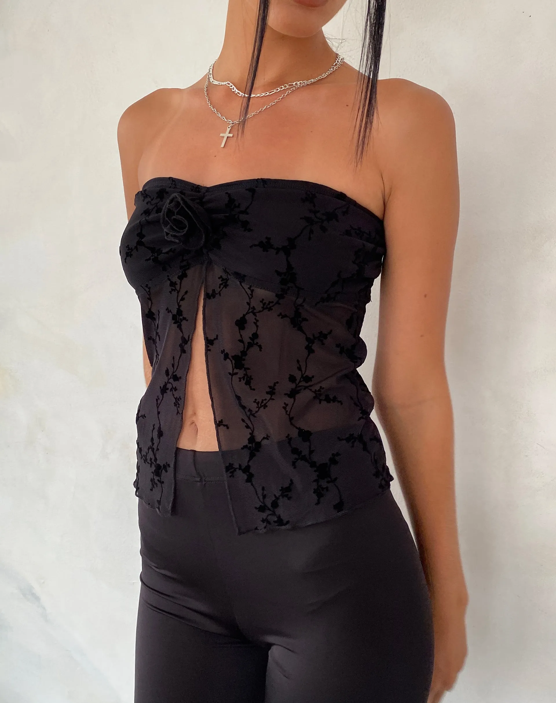 Black Vine Flower Nicola Butterfly Top