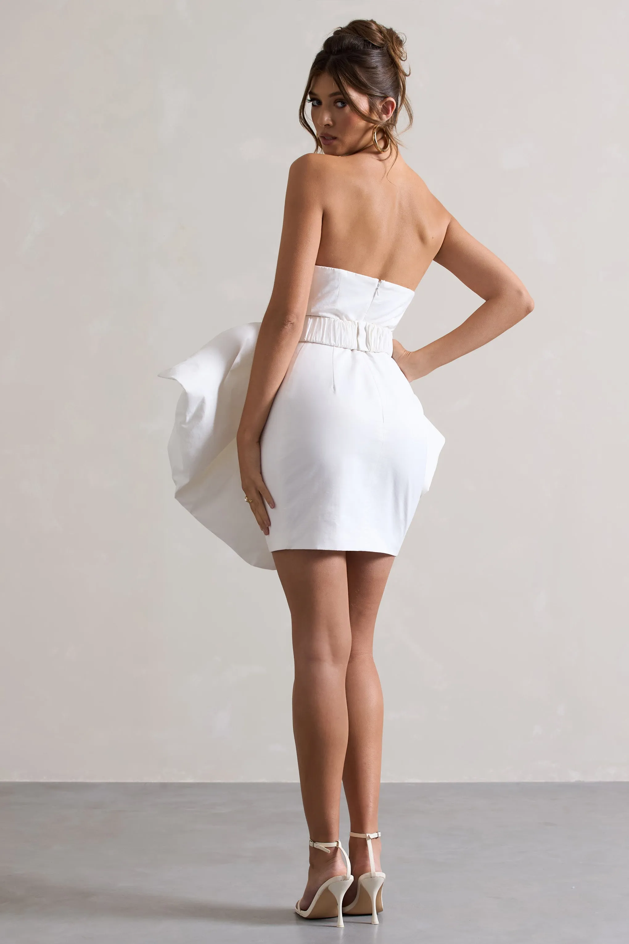 Bladen Cream Bandeau Mini Dress Detachable Bow Skirt