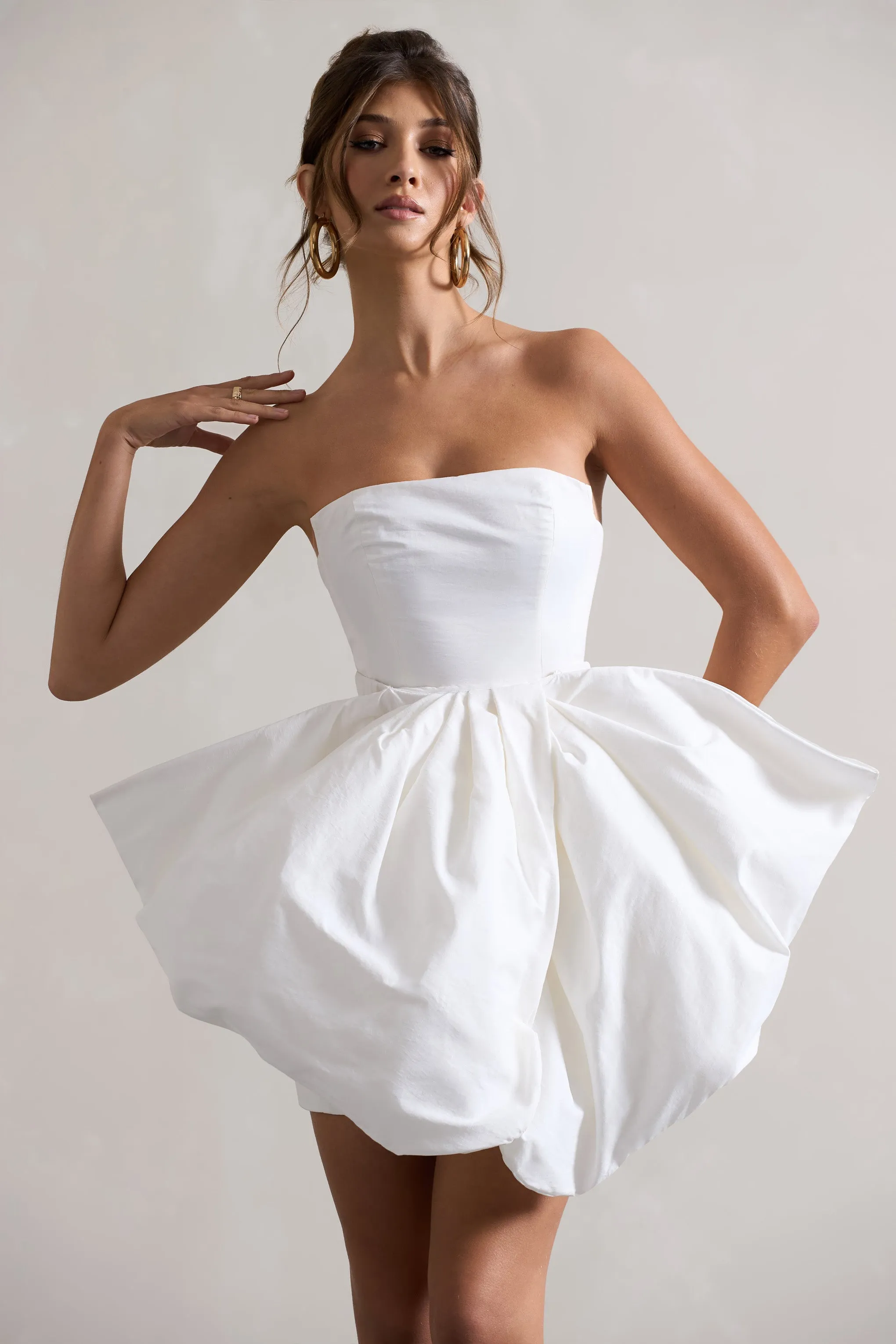 Bladen Cream Bandeau Mini Dress Detachable Bow Skirt