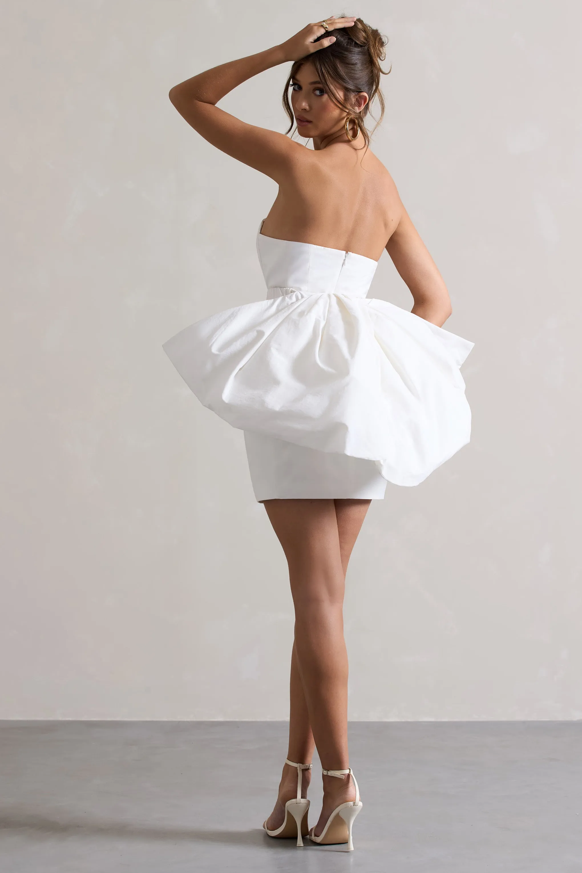 Bladen Cream Bandeau Mini Dress Detachable Bow Skirt