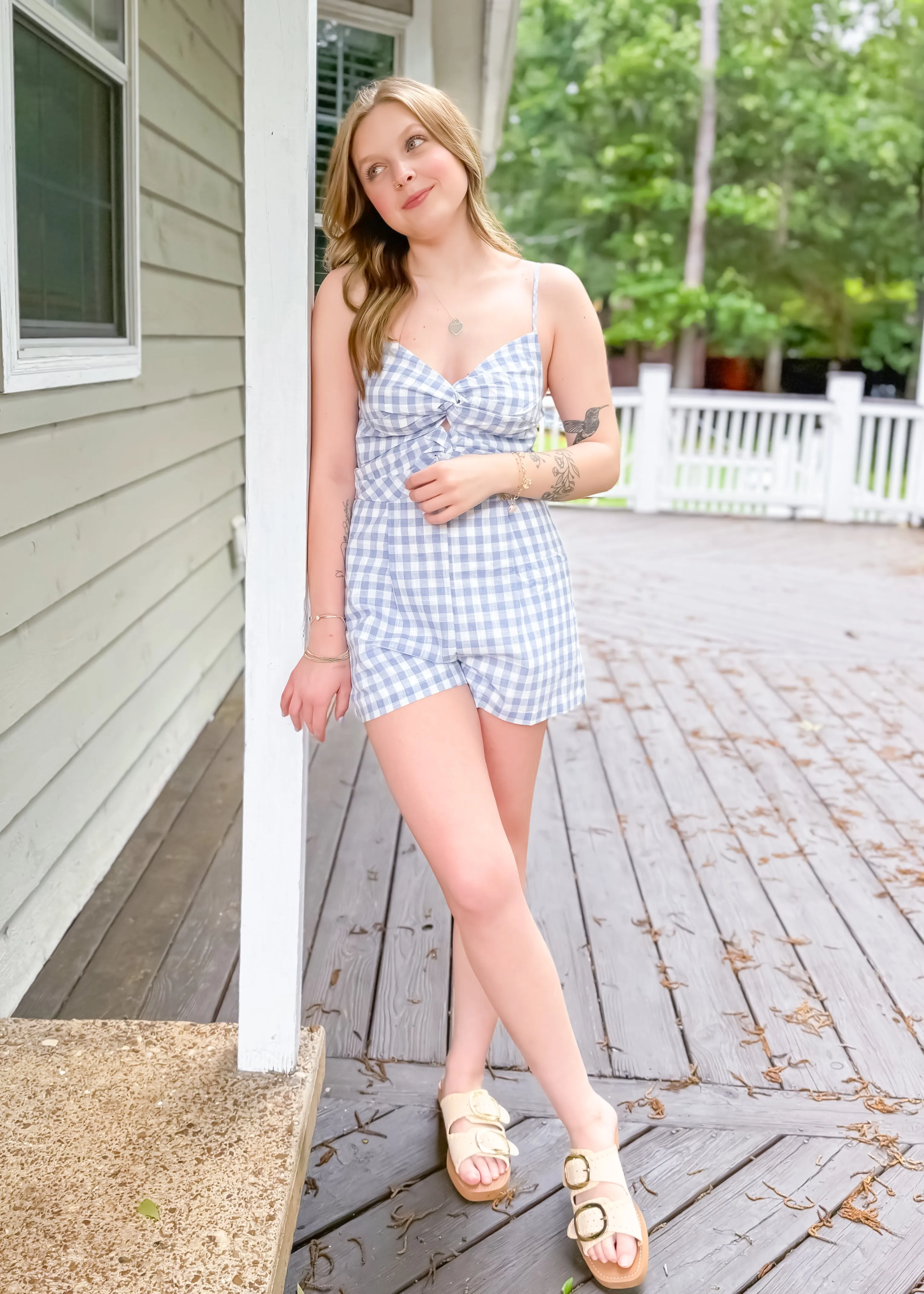 Blue Gingham Cutout Romper for a Sunny Getaway