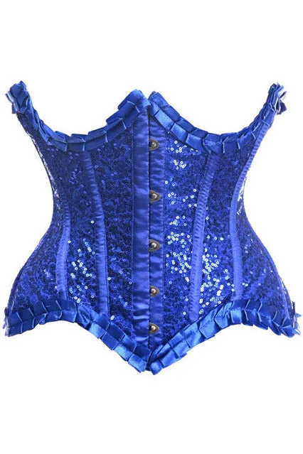 Blue Satin Sequin Underwire Waist Cincher Corset Curvy Cut Steel Boned - Top Drawer