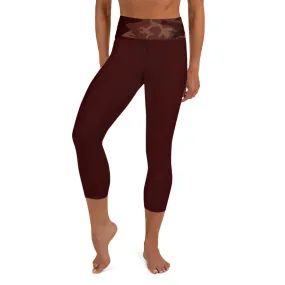 Burgundy Yoga Capri Leggings with Camouflage Print