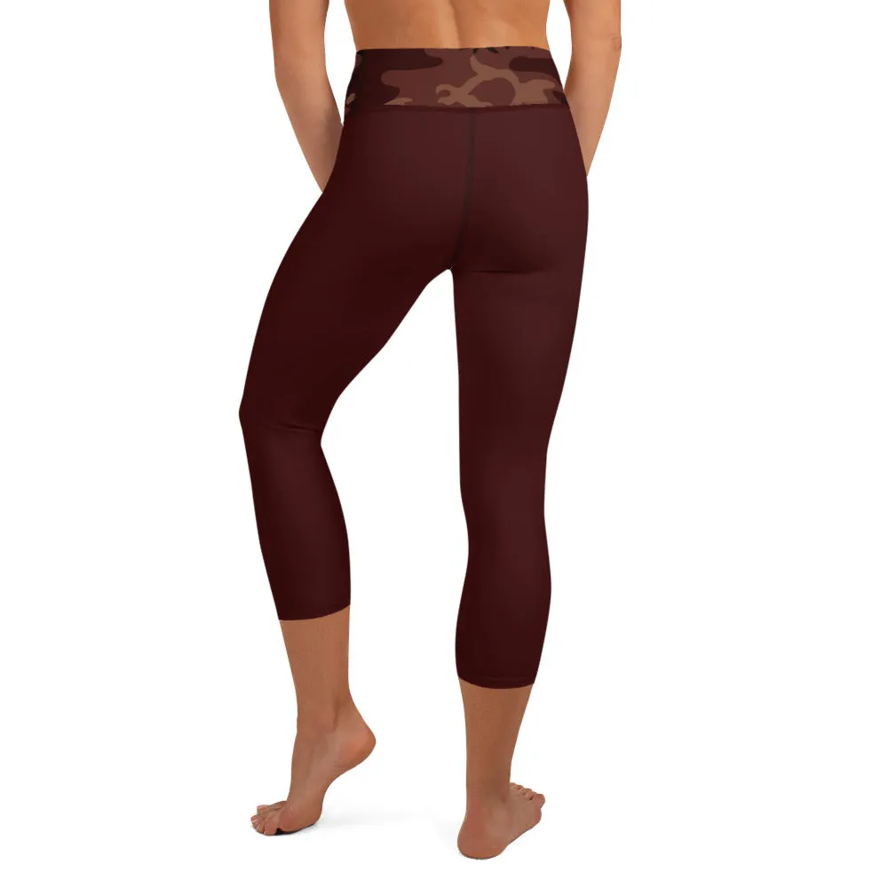 Burgundy Yoga Capri Leggings with Camouflage Print