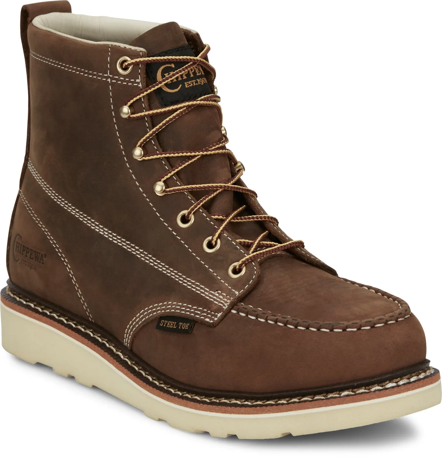 Chippewa Men's Steel Toe Work Boots, 6-inch Wedge, Hickory Leather