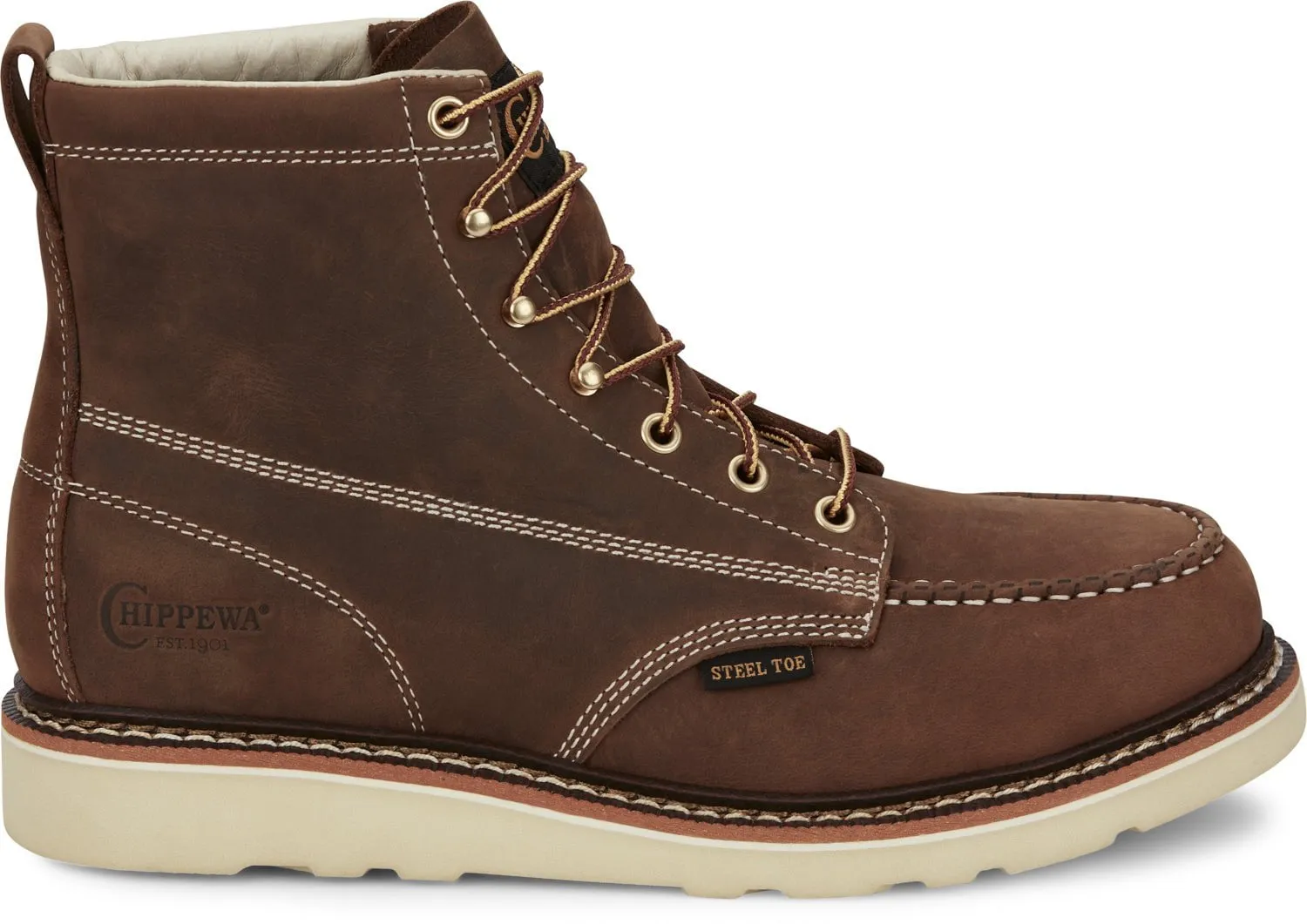 Chippewa Men's Steel Toe Work Boots, 6-inch Wedge, Hickory Leather