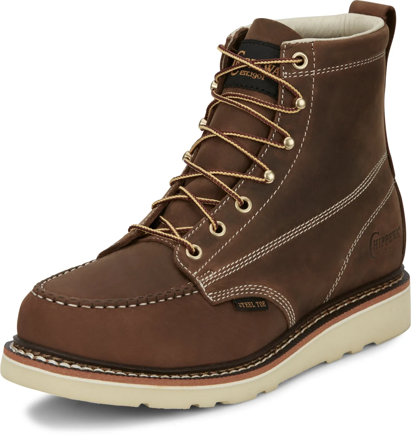 Chippewa Men's Steel Toe Work Boots, 6-inch Wedge, Hickory Leather