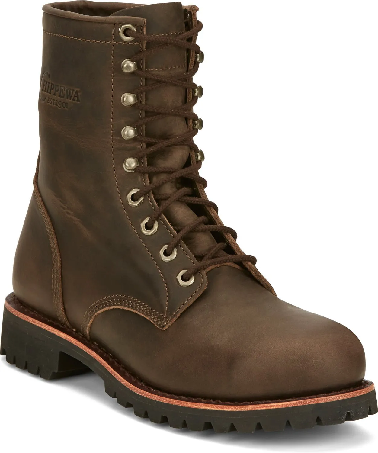 Chippewa Men's Steel Toe Work Boots, 8 inch, Chocolate Apache Leather