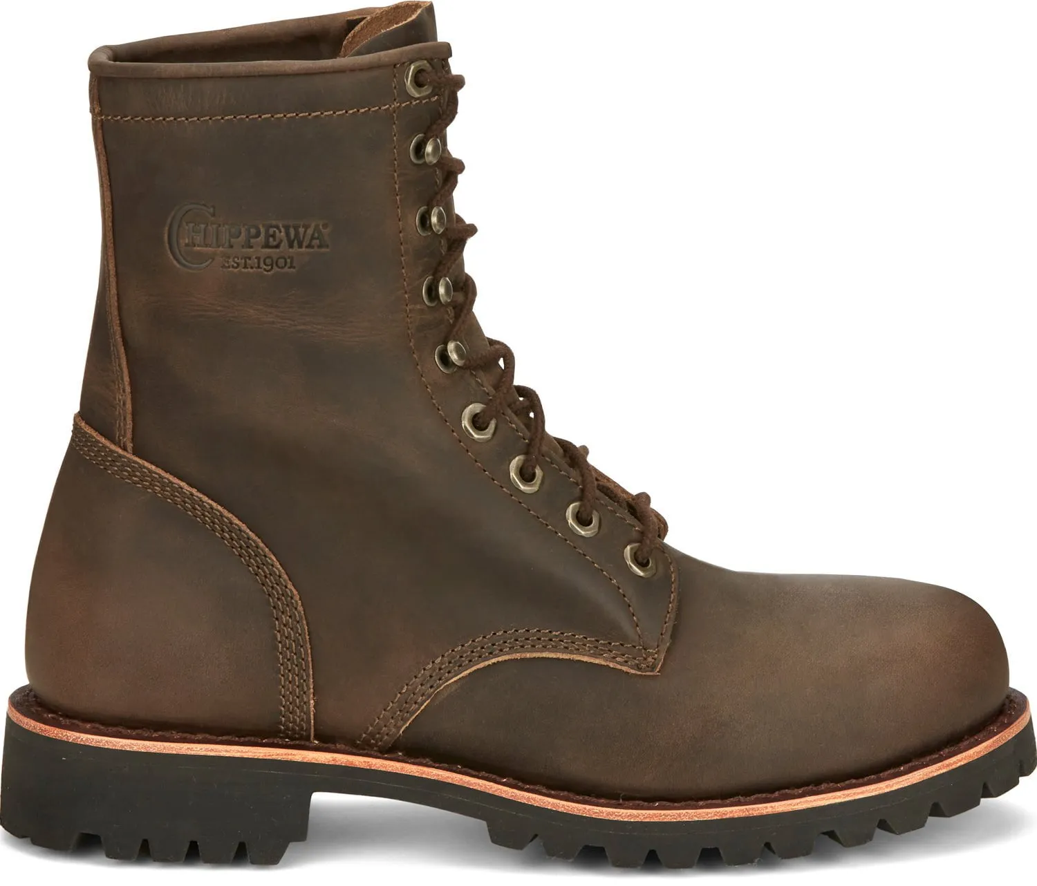 Chippewa Men's Steel Toe Work Boots, 8 inch, Chocolate Apache Leather