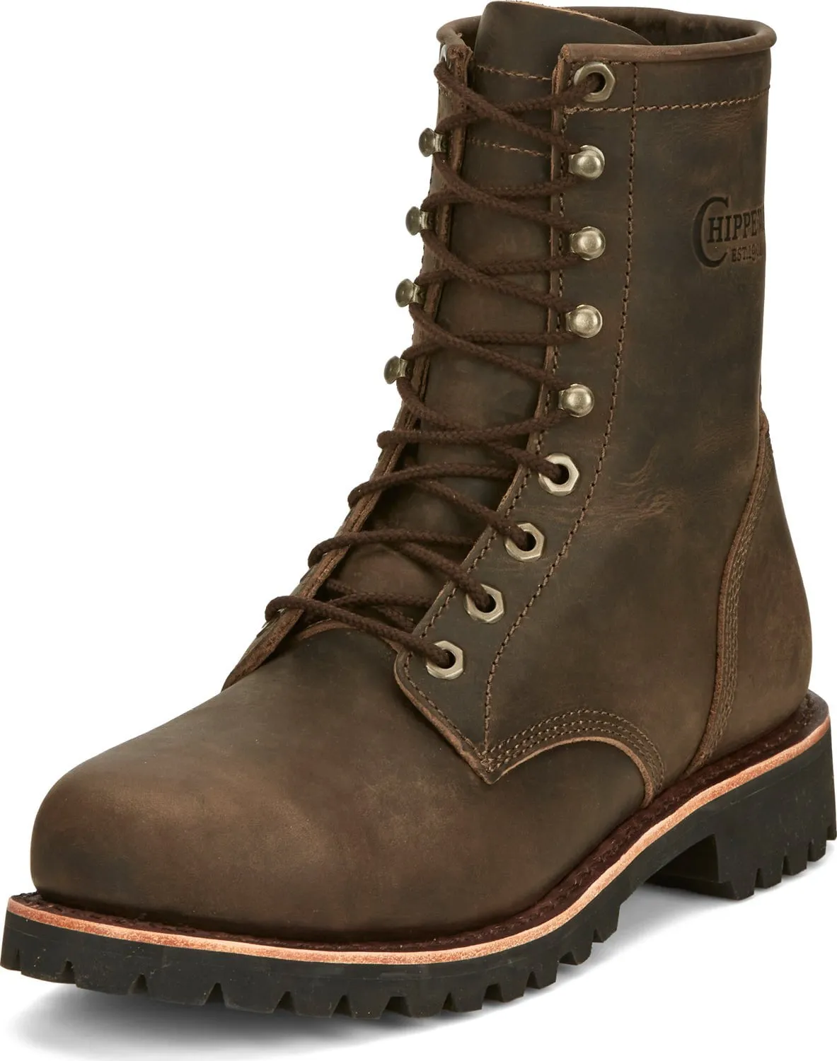 Chippewa Men's Steel Toe Work Boots, 8 inch, Chocolate Apache Leather