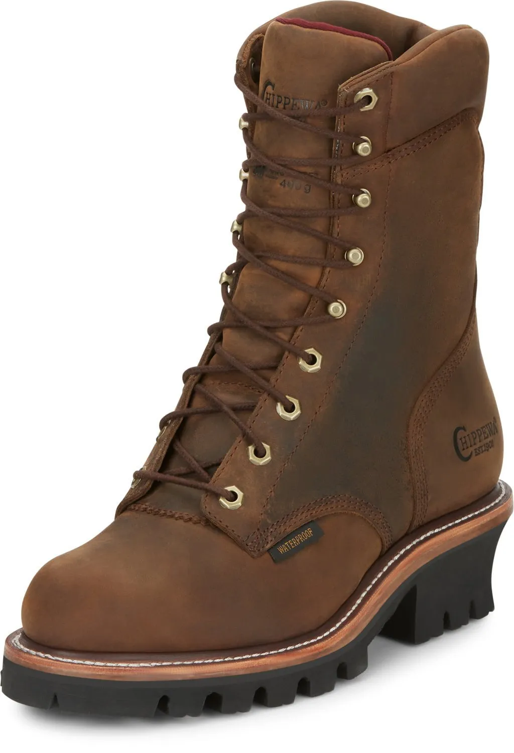 Chippewa Men's Super DNA Waterproof 9-inch Work Boots - Bay Apache Leather, 400G