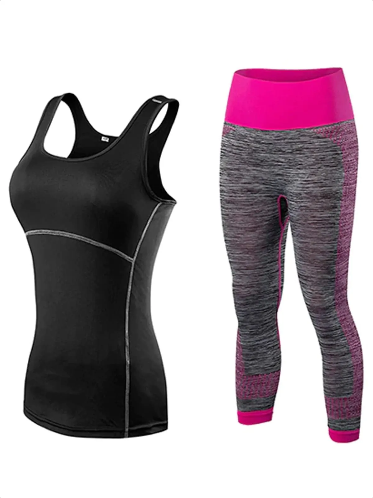 Contrast Stitch Racerback Capri Legging Set for Women