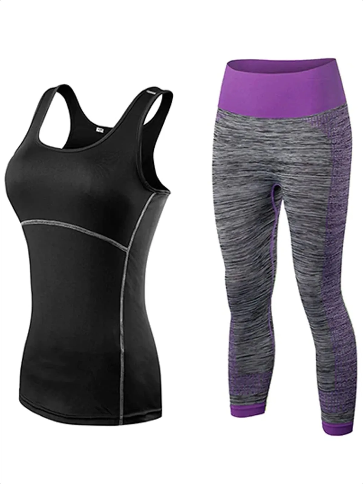 Contrast Stitch Racerback Capri Legging Set for Women