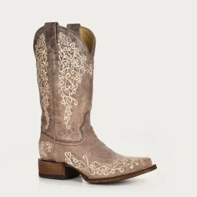 Corral Crater Embroidered Western Boot - Women's Brown Square Toe Boot