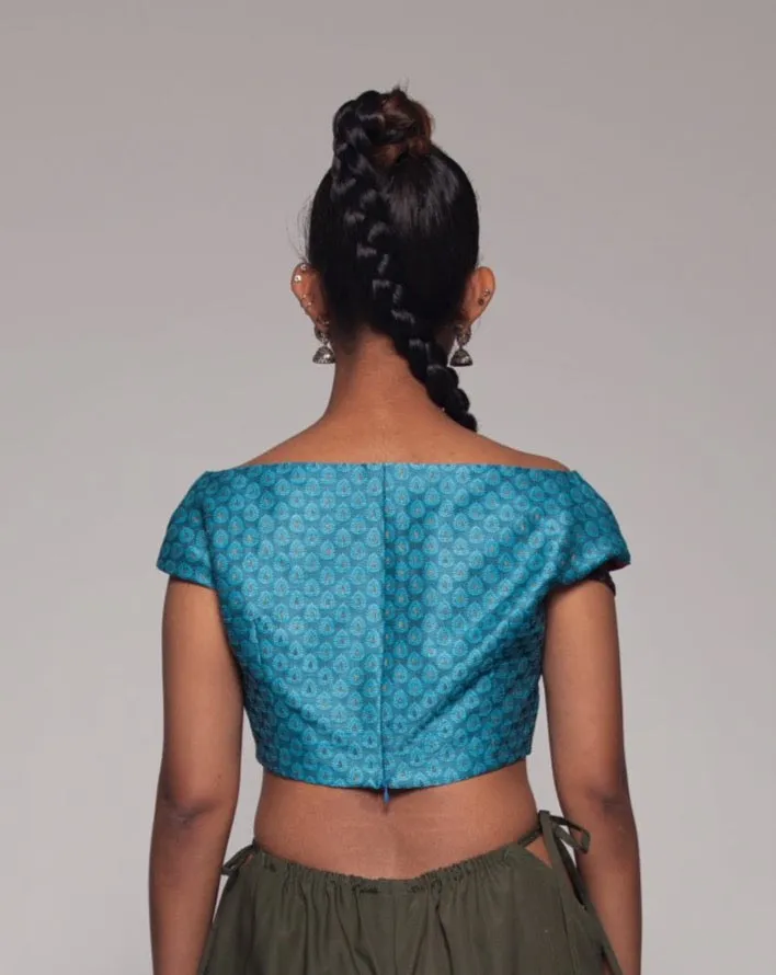 Corset Choli in Brocade and Seluar Ikat Tepi in Army