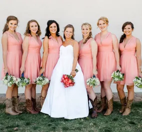 Country Western Short Coral Bridesmaid Dresses | Rockabilly Bridesmaid Dresses with Boots - One Result: Rustic Coral Bridesmaid 