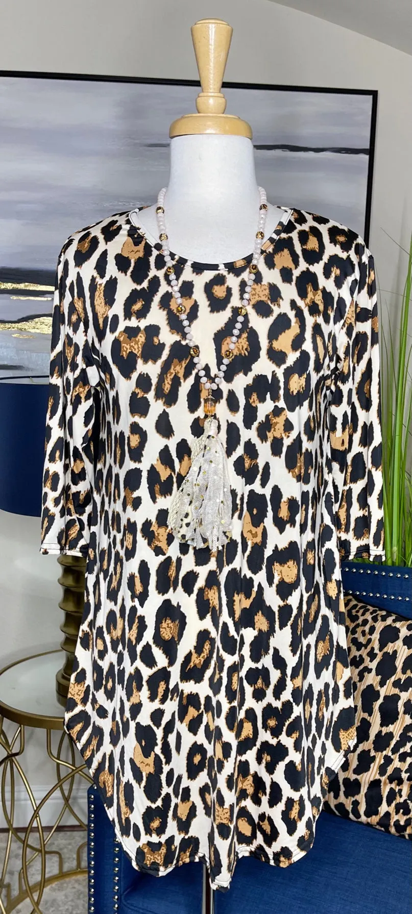 cream leopard print tunic s-m-l big spot scoop