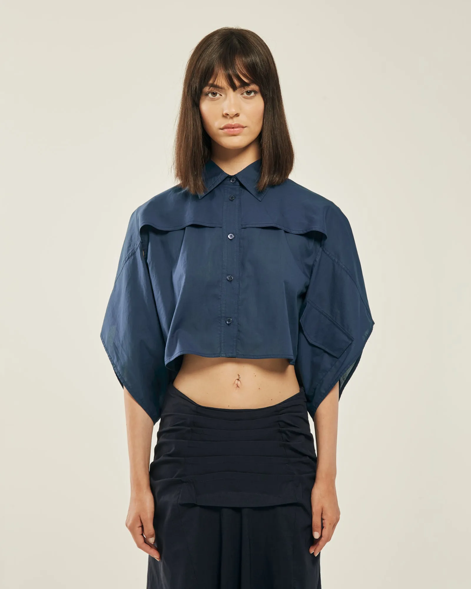 Crop top kimono-style shirt.