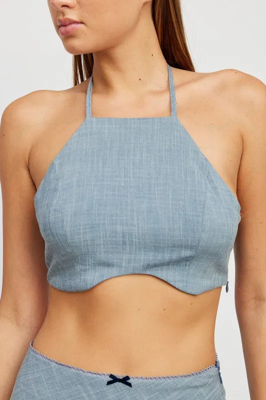 Cropped halter top with underwire