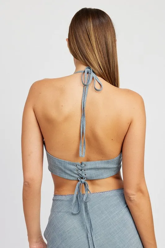 Cropped halter top with underwire