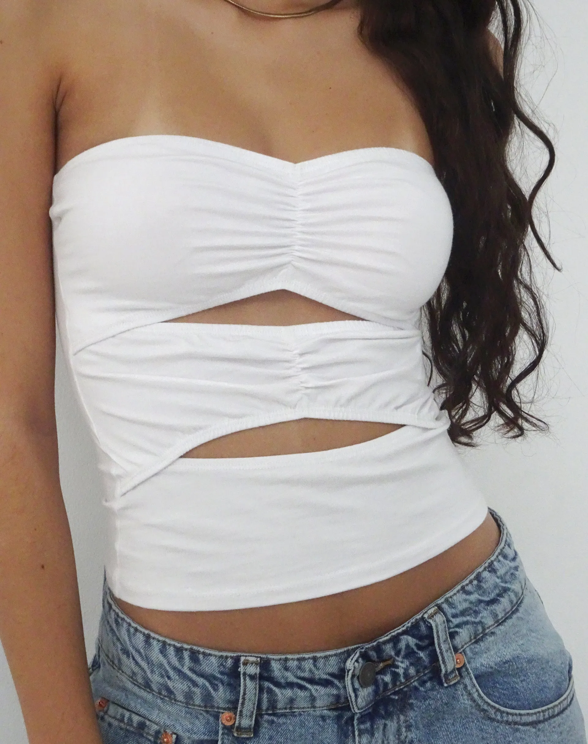 Dayu white bandeau crop top.