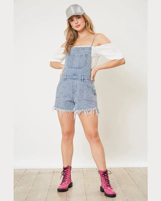 Denim Romper with Rhinestones