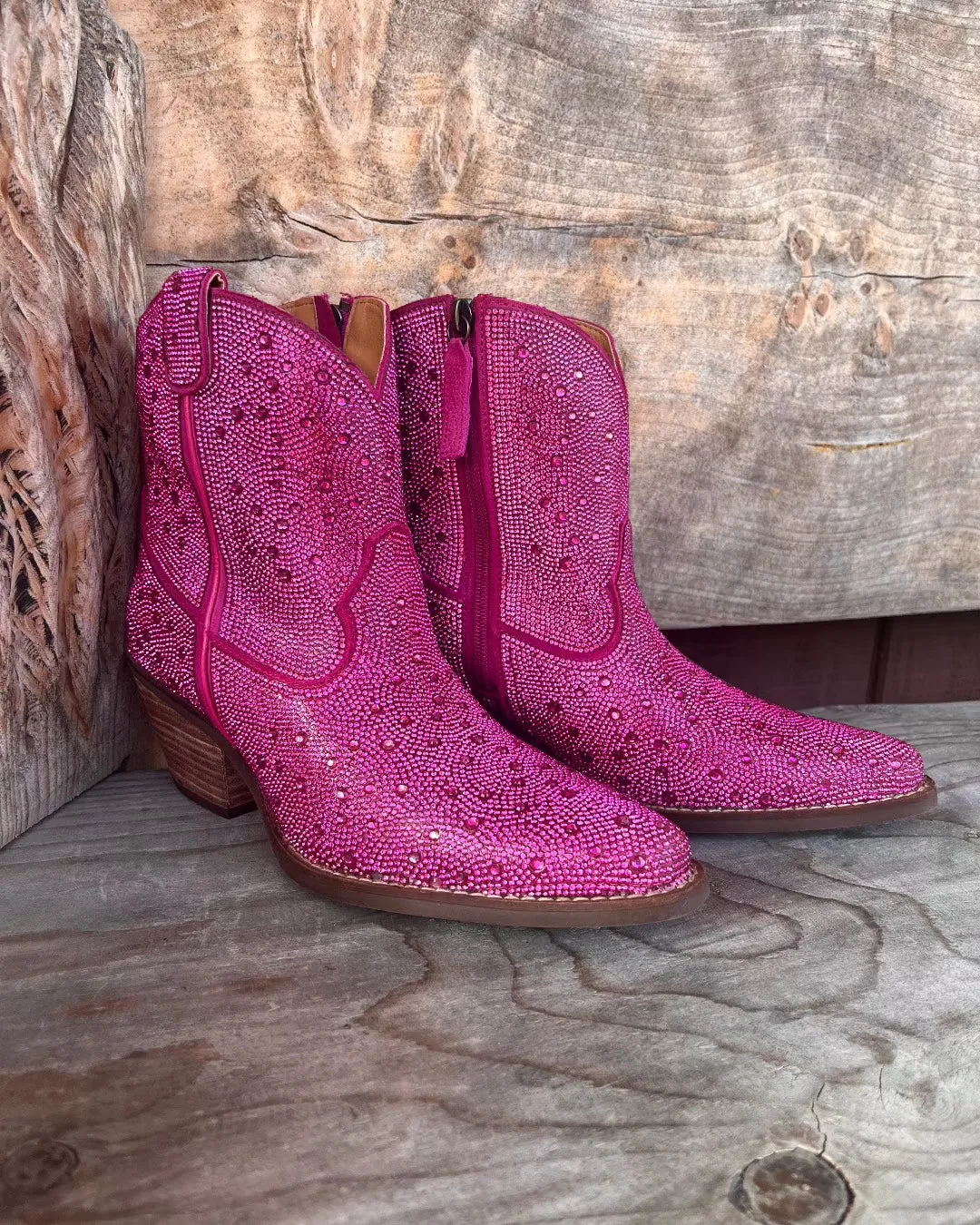 Dingo Fuchsia Rhinestone Cowgirl Ankle Boots - Women's DI577-PNK