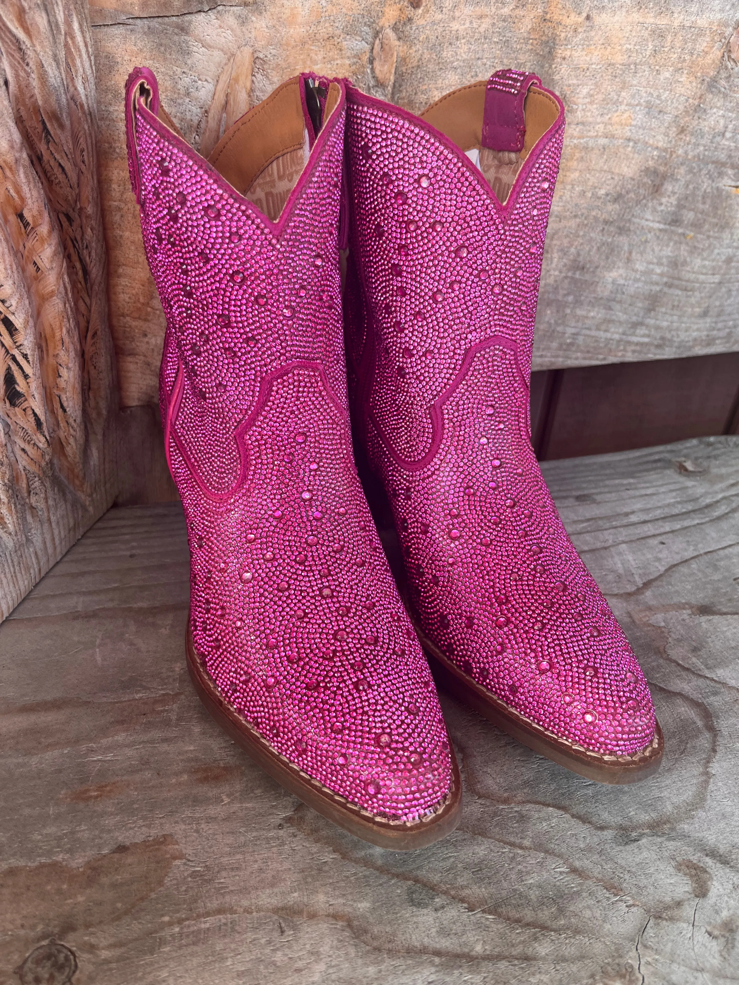 Dingo Fuchsia Rhinestone Cowgirl Ankle Boots - Women's DI577-PNK