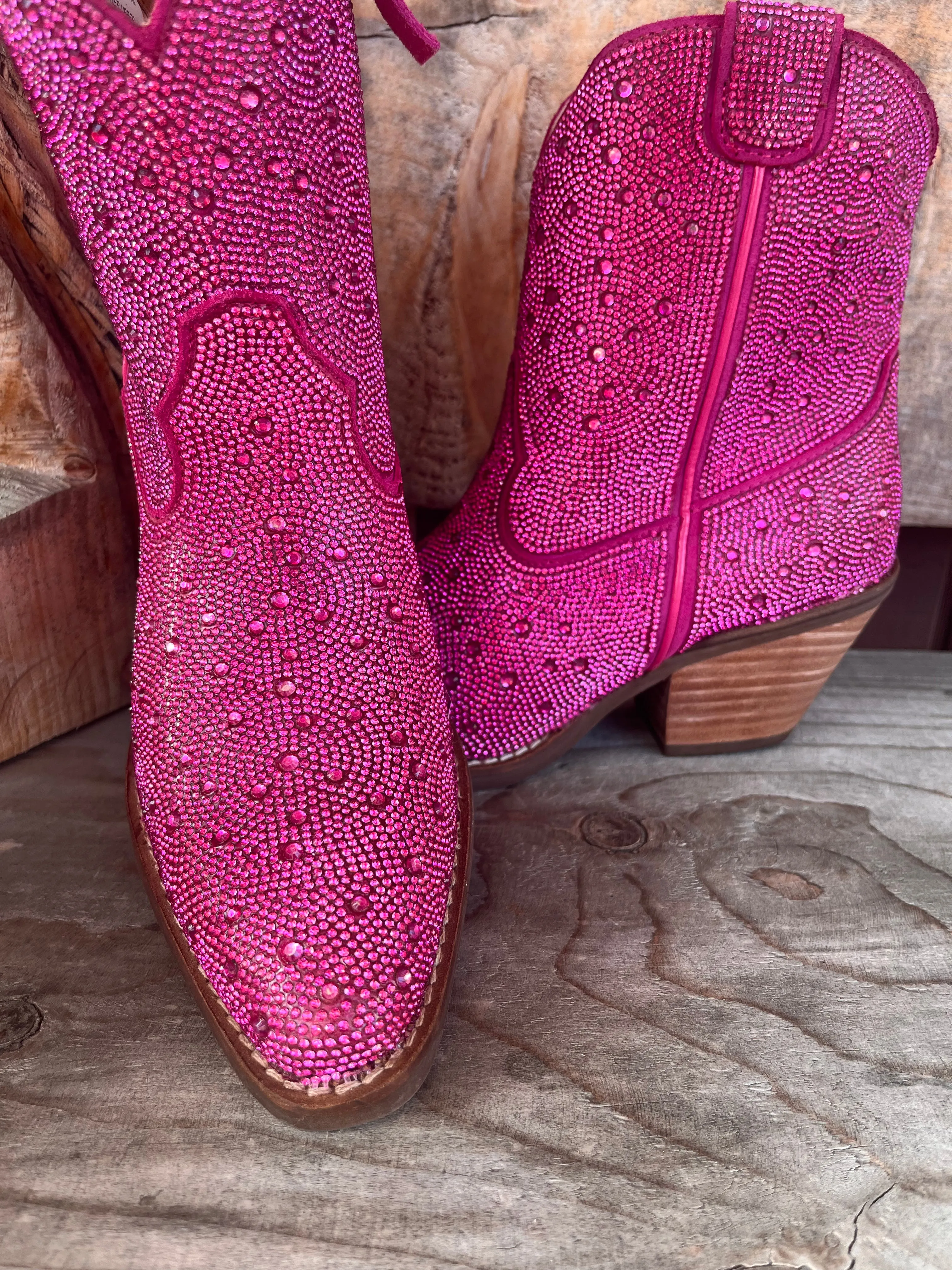 Dingo Fuchsia Rhinestone Cowgirl Ankle Boots - Women's DI577-PNK