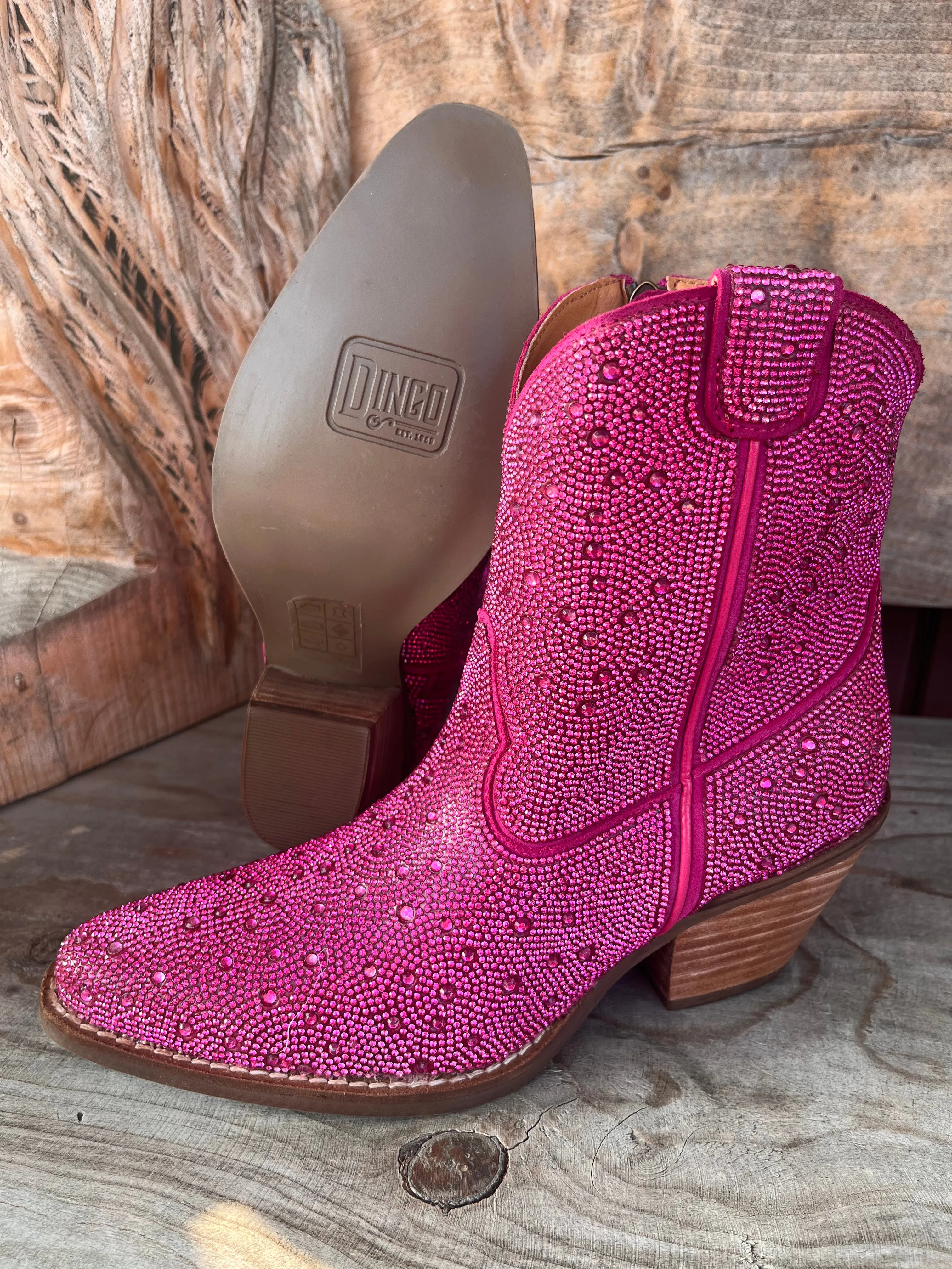 Dingo Fuchsia Rhinestone Cowgirl Ankle Boots - Women's DI577-PNK