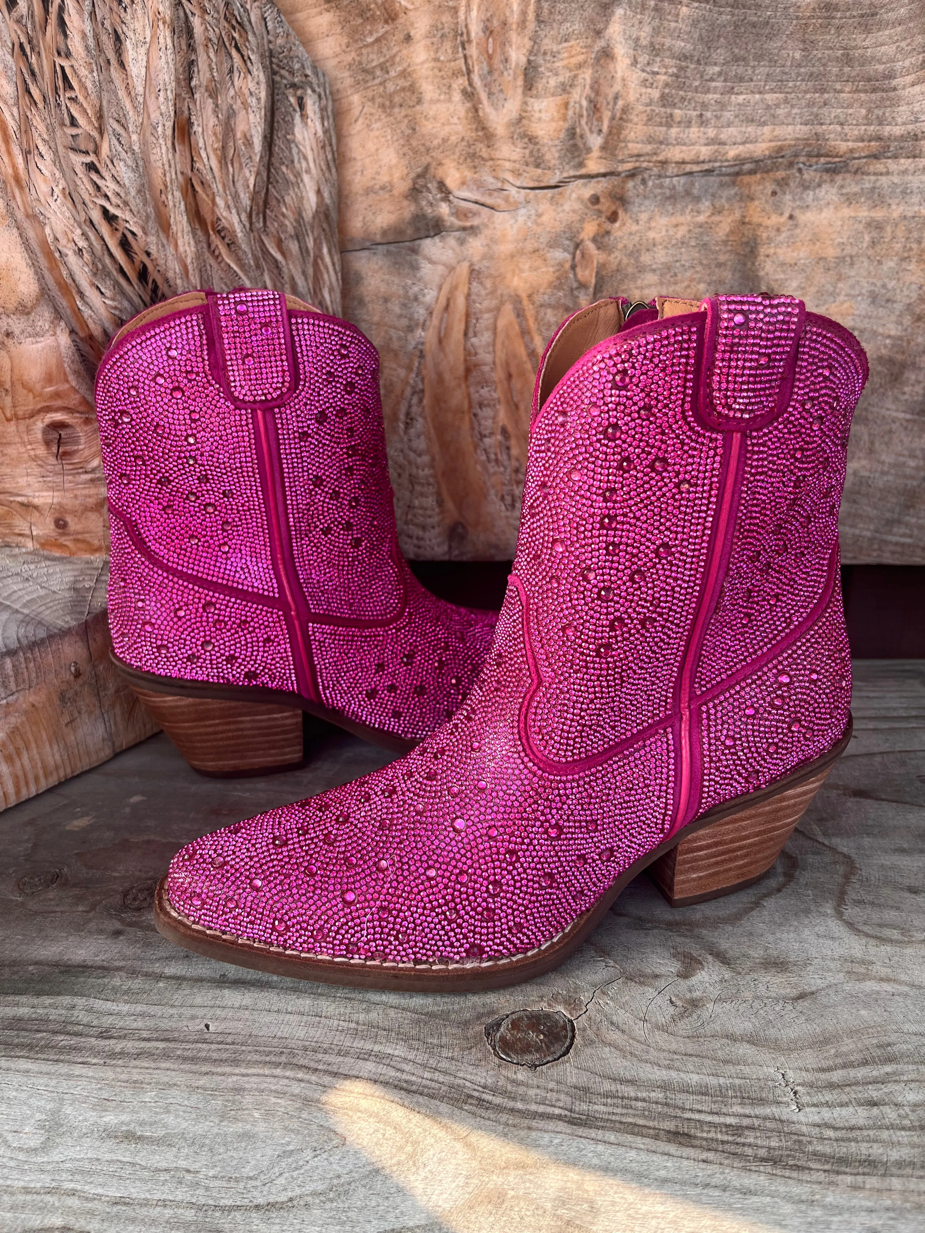 Dingo Fuchsia Rhinestone Cowgirl Ankle Boots - Women's DI577-PNK