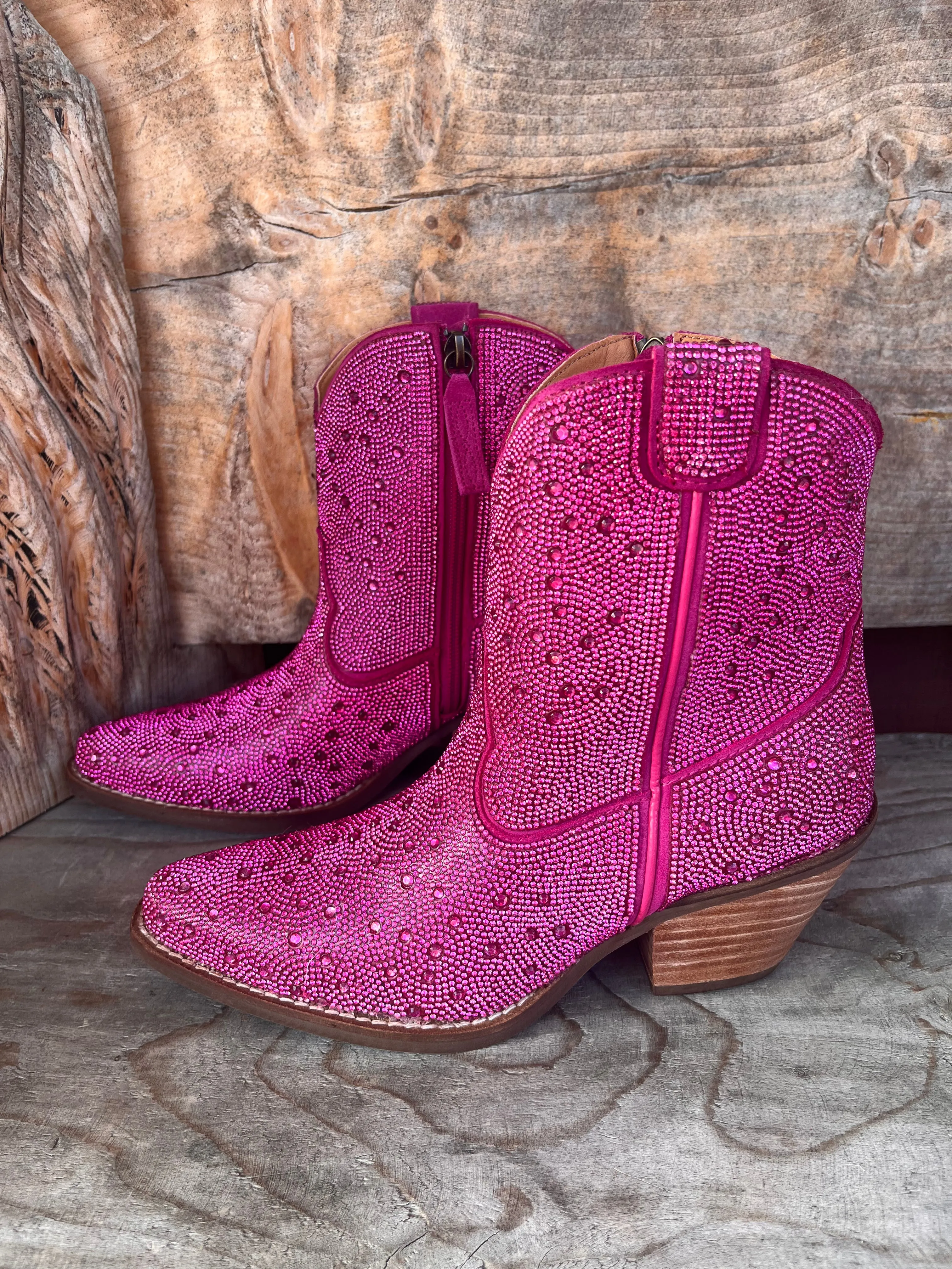 Dingo Fuchsia Rhinestone Cowgirl Ankle Boots - Women's DI577-PNK