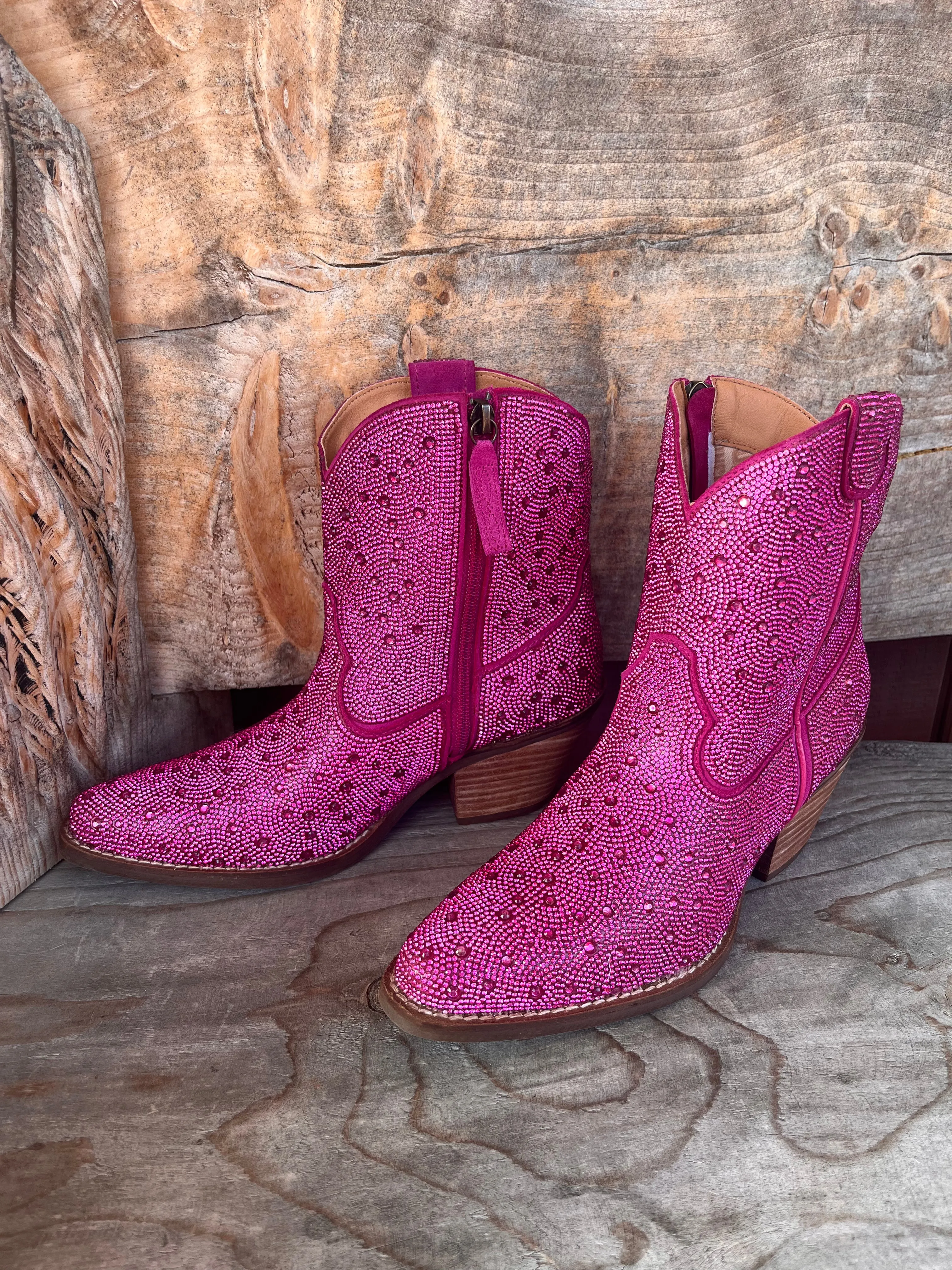 Dingo Fuchsia Rhinestone Cowgirl Ankle Boots - Women's DI577-PNK