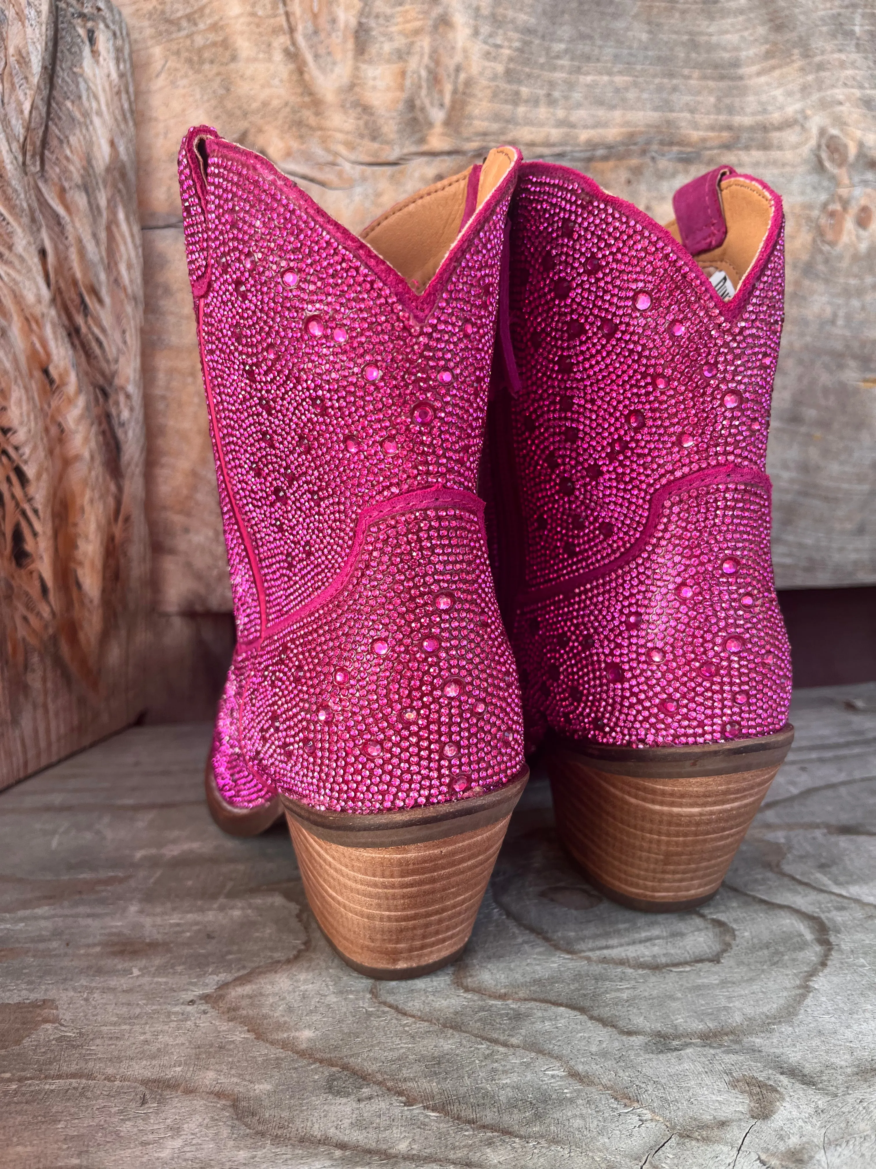 Dingo Fuchsia Rhinestone Cowgirl Ankle Boots - Women's DI577-PNK