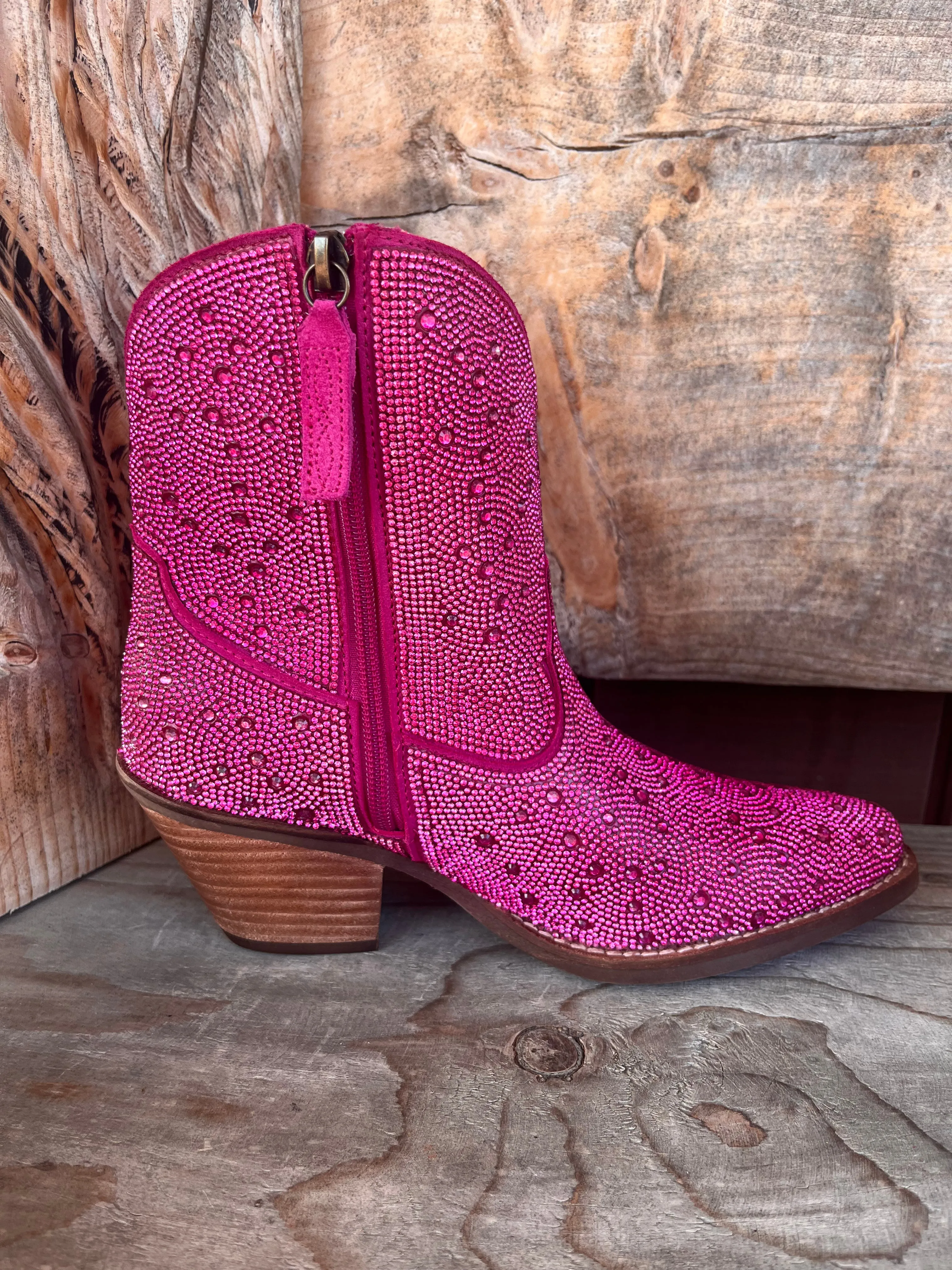 Dingo Fuchsia Rhinestone Cowgirl Ankle Boots - Women's DI577-PNK