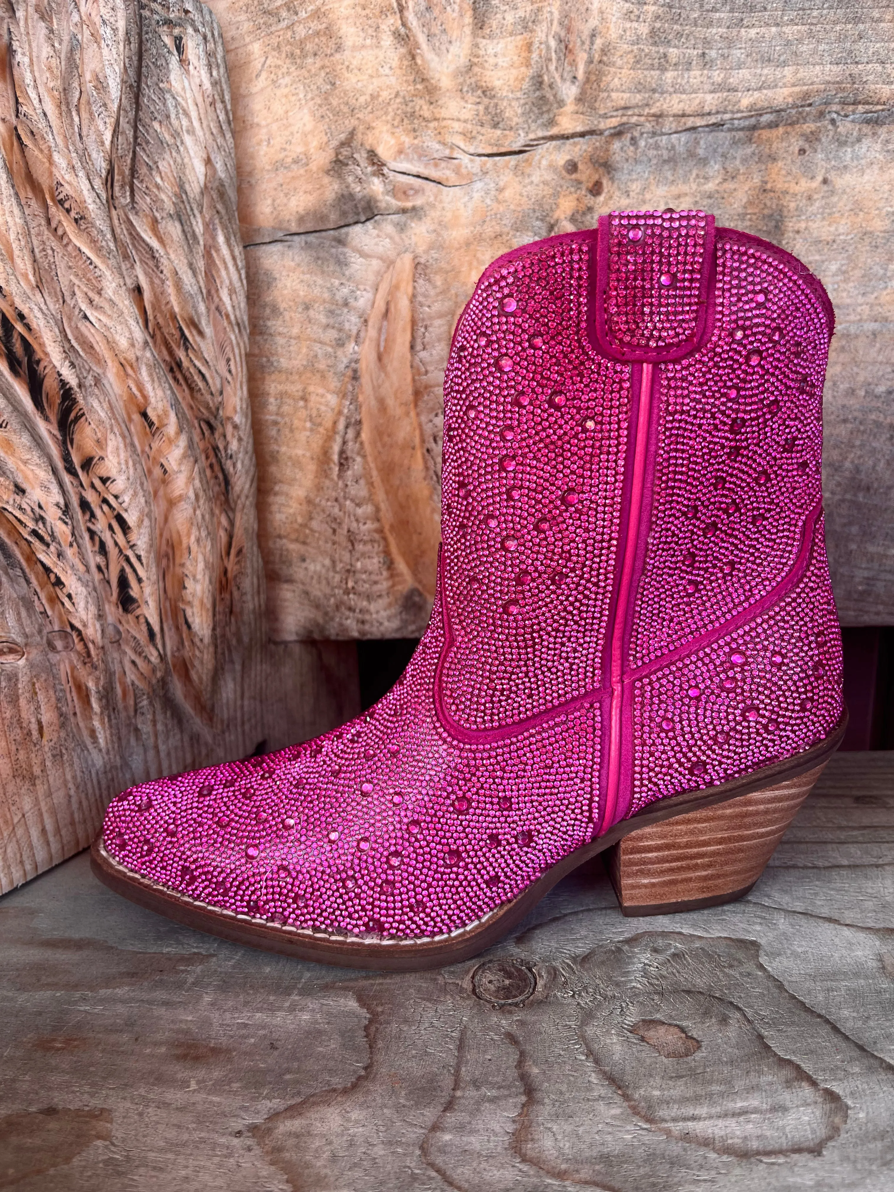 Dingo Fuchsia Rhinestone Cowgirl Ankle Boots - Women's DI577-PNK