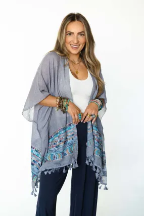 Fallon Kimono - Gray with Embroidered Sleeves