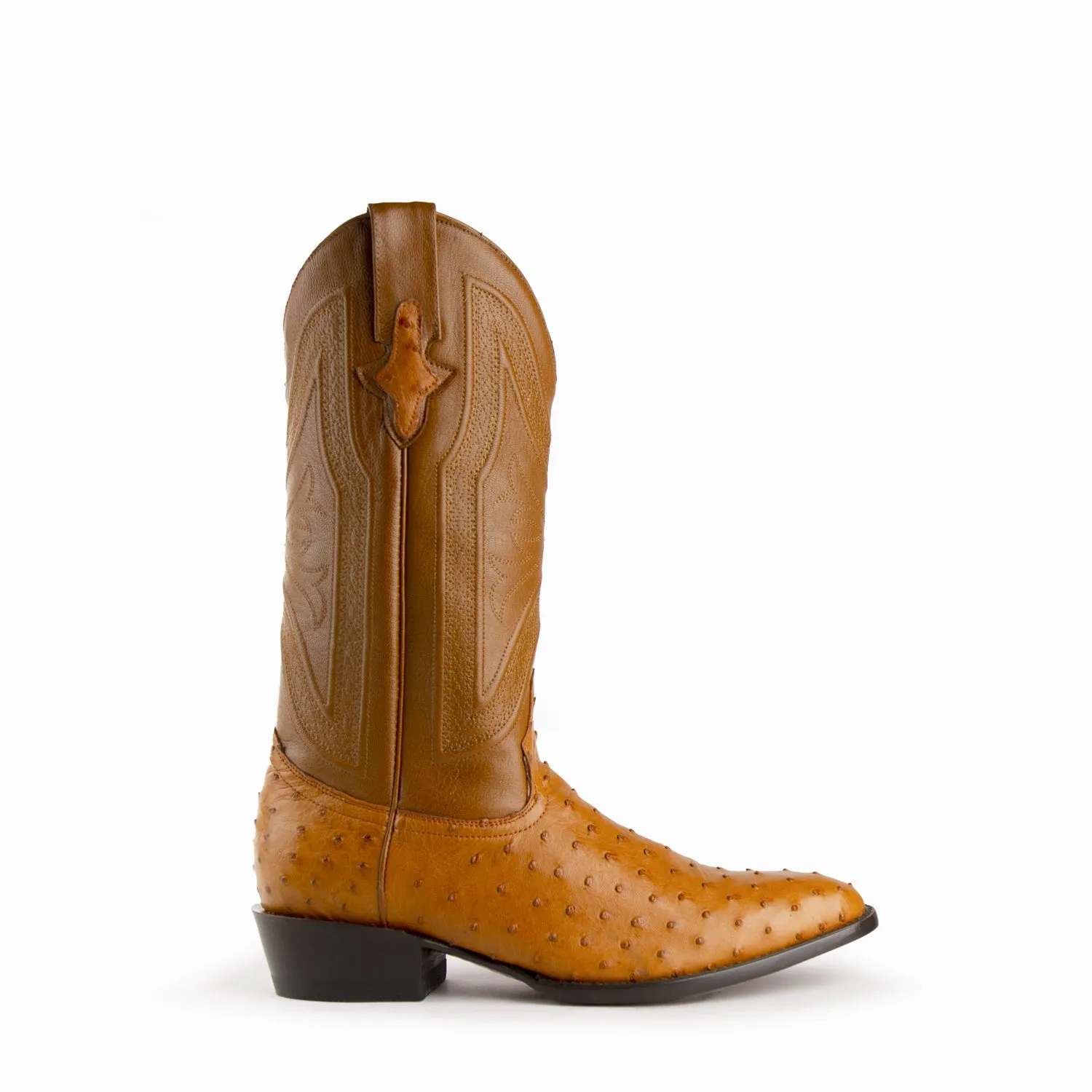 Ferrini Cognac Leather Full Quill Ostrich R-Toe Colt Cowboy Boots