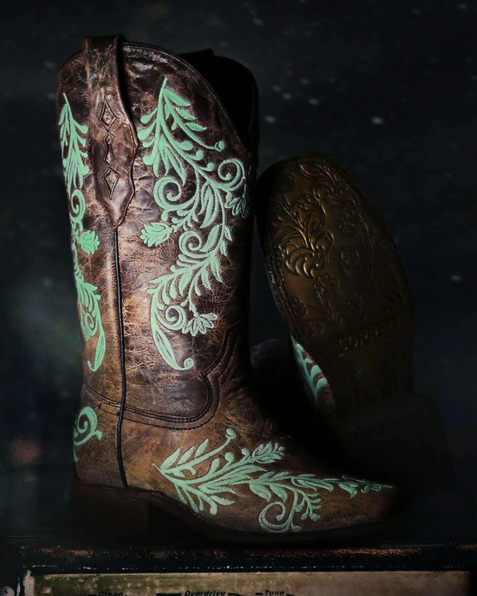 Floral Embroidery Light-Up Western Boots for Women