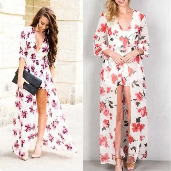 Floral White Maxi Romper