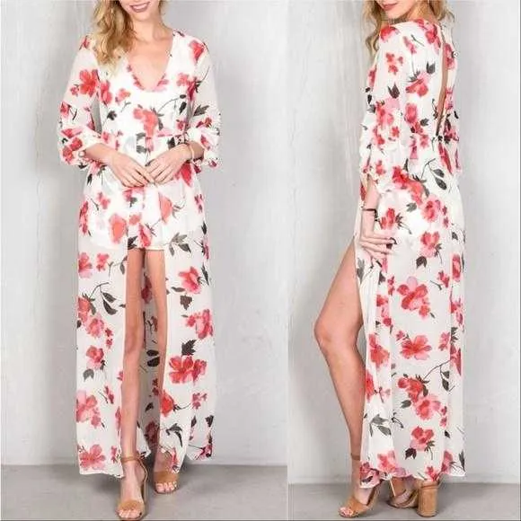 Floral White Maxi Romper