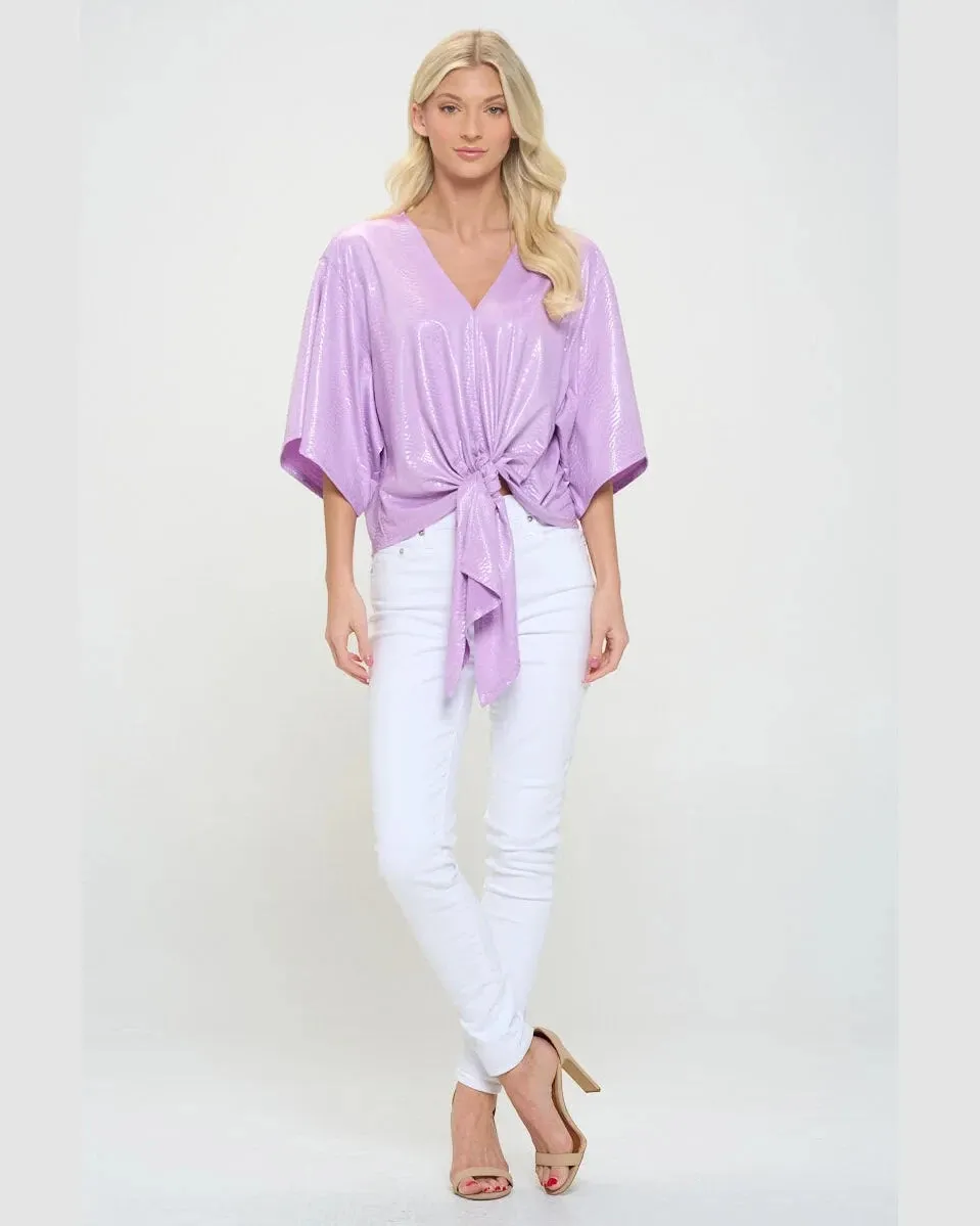 Front Tie Kimono Sleeve Blouse