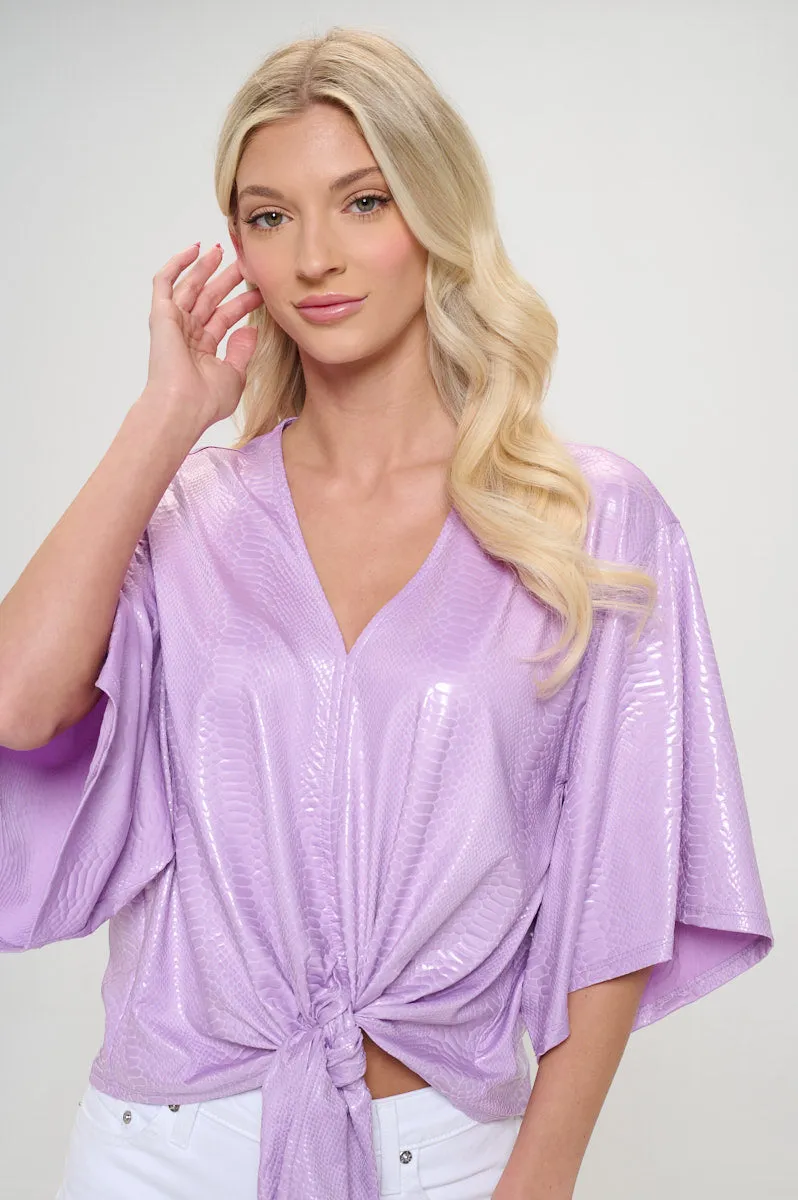 Front Tie Kimono Sleeve Blouse