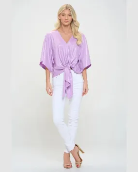 Front Tie Kimono Sleeve Blouse