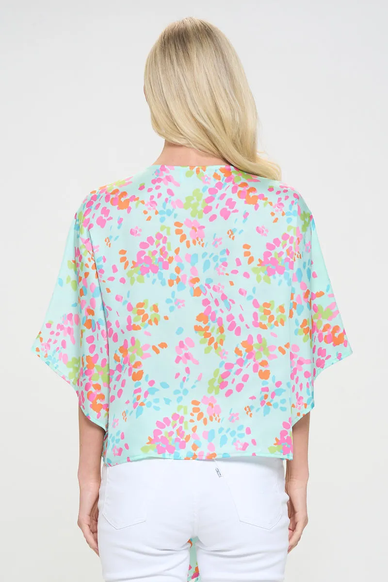 Front Tie Kimono Sleeve Blouse