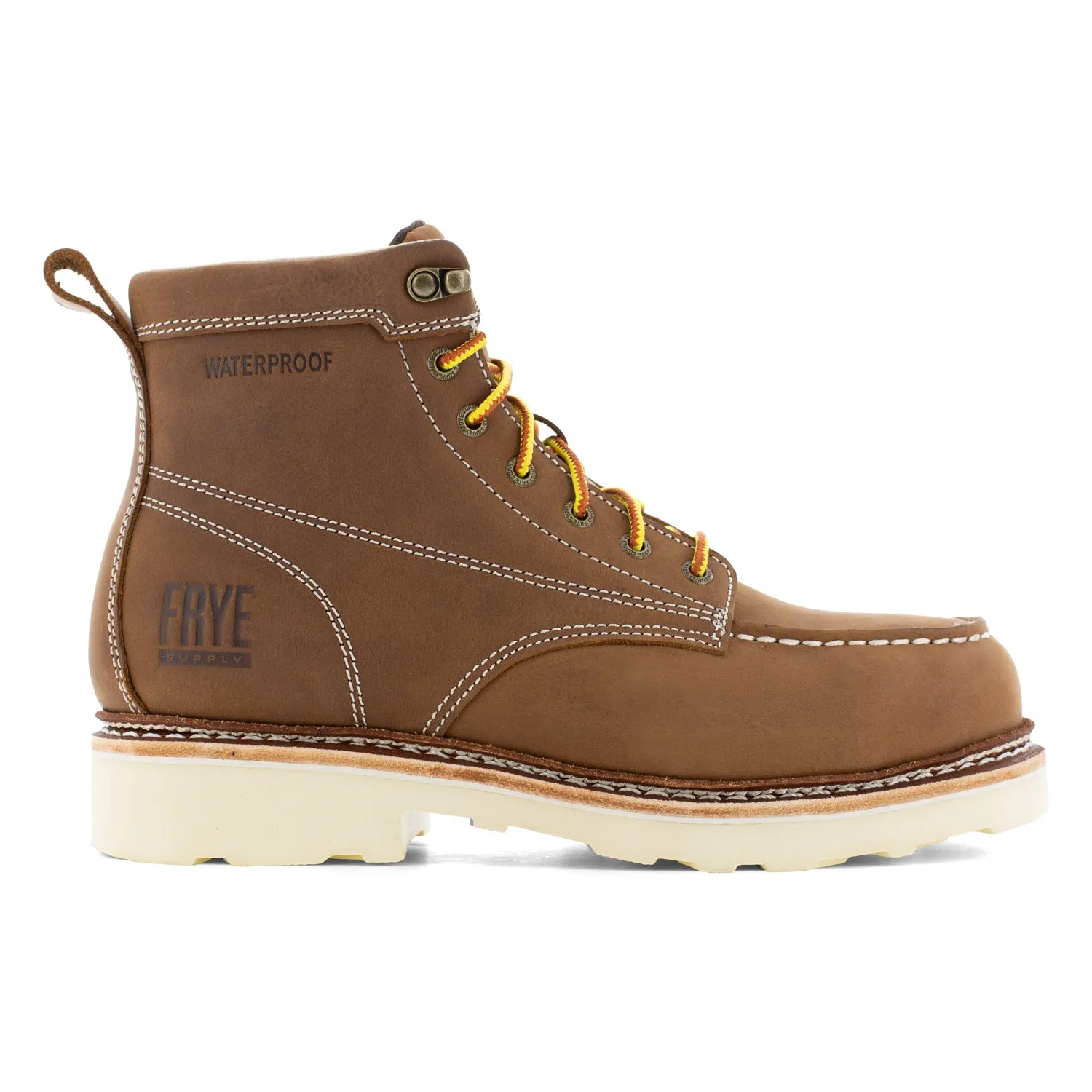 Frye Supply Men's Brown Leather Steel Toe Electrical Hazard 6-Inch Moc Toe Work Boots.