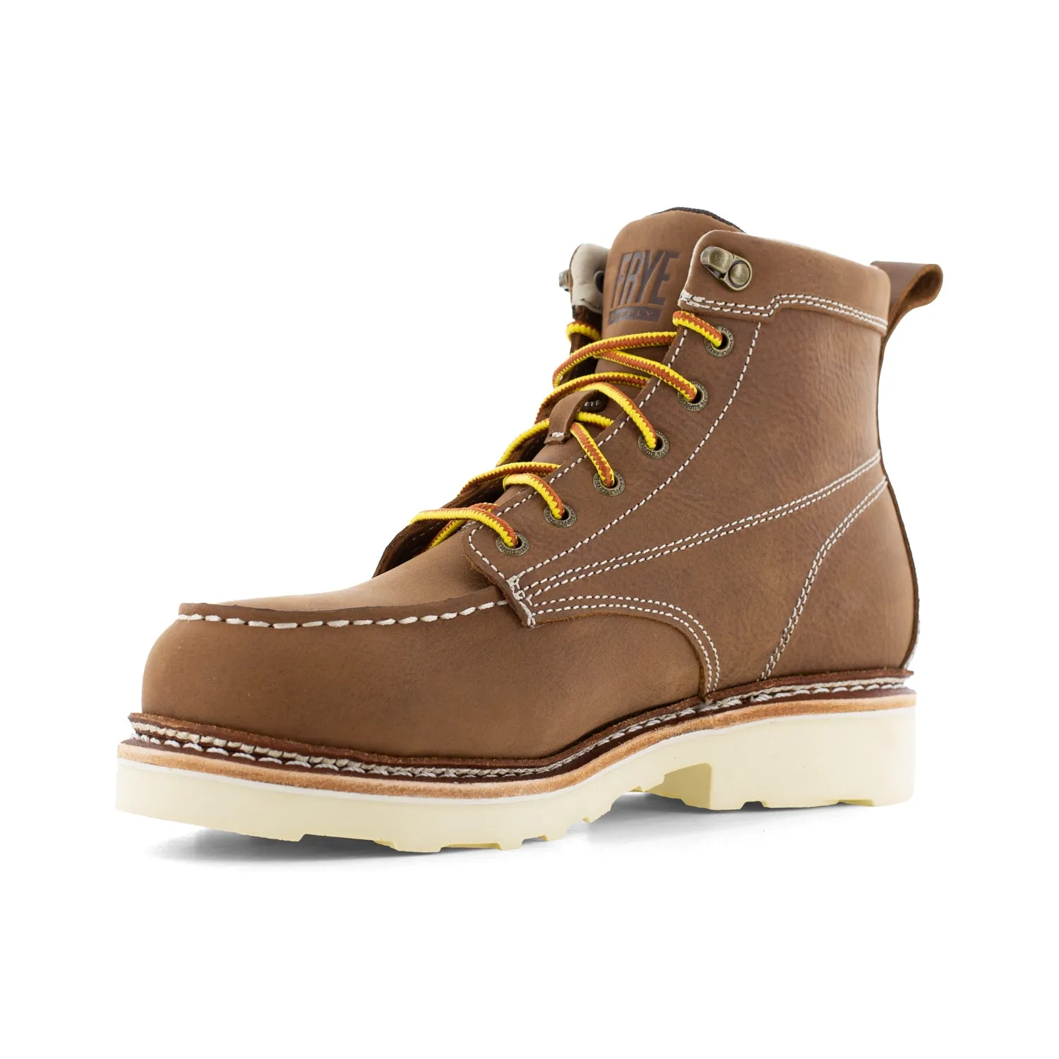 Frye Supply Men's Brown Leather Steel Toe Electrical Hazard 6-Inch Moc Toe Work Boots.