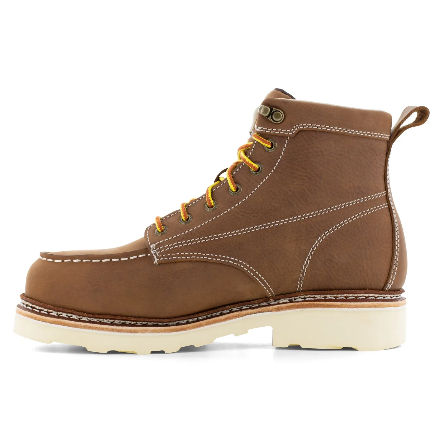 Frye Supply Men's Brown Leather Steel Toe Electrical Hazard 6-Inch Moc Toe Work Boots.