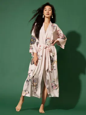 Garden Crane Floral Kimono Robe